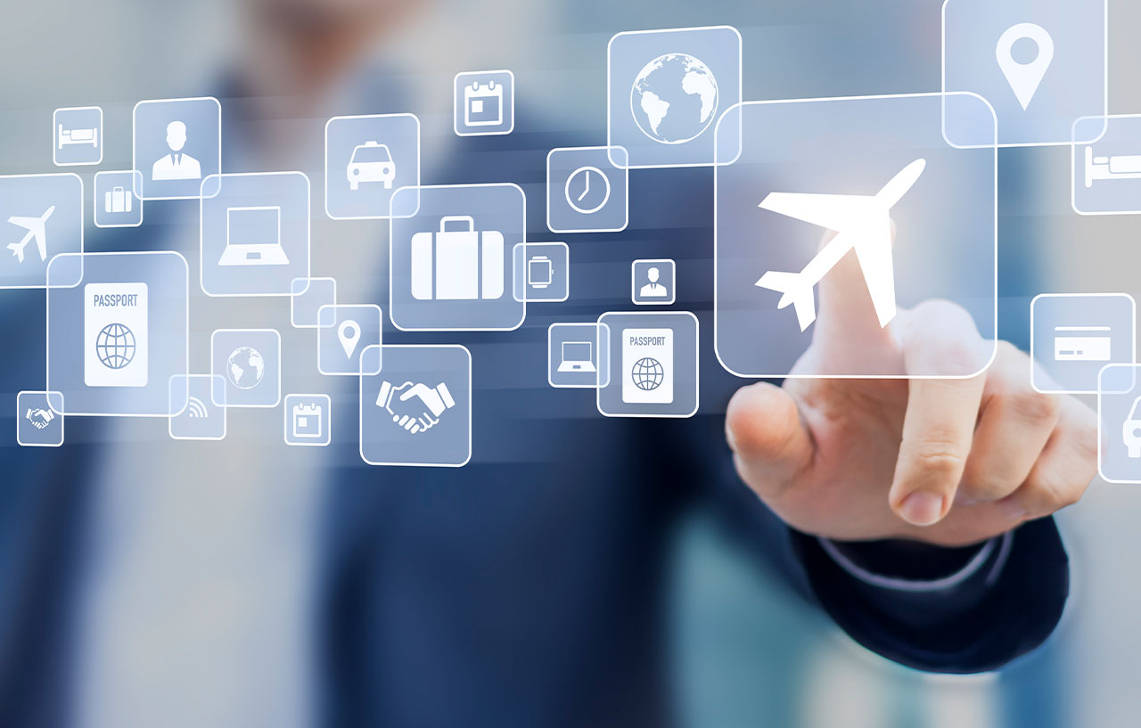 Touchscreen travel technology with icons on screen